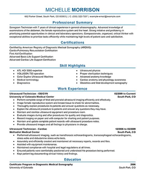 Ultrasound Tech Resume Template Word